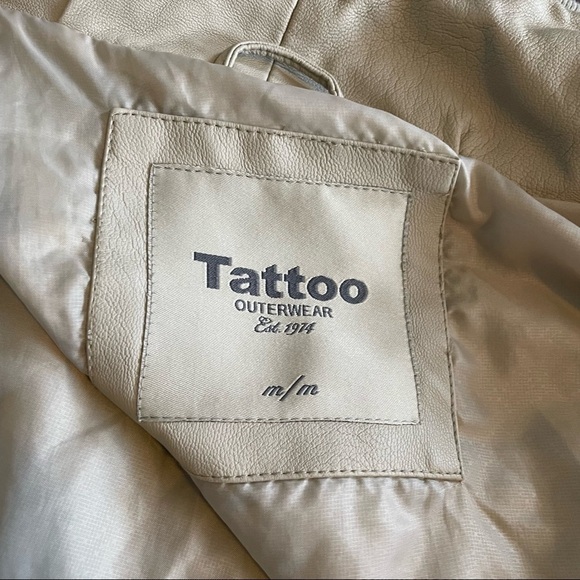 Tattoo cream colored man made vegan leather polyurethane motorcycle jacket - Picture 7 of 11